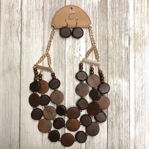Wooden Bead Necklace and Earrings Set